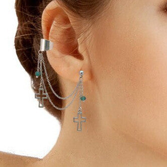 Hollow Cross Chained Ear Wraps